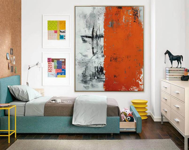 Red Original Black Canvas Grey Abstract Canvas Artwork 1JJHB
